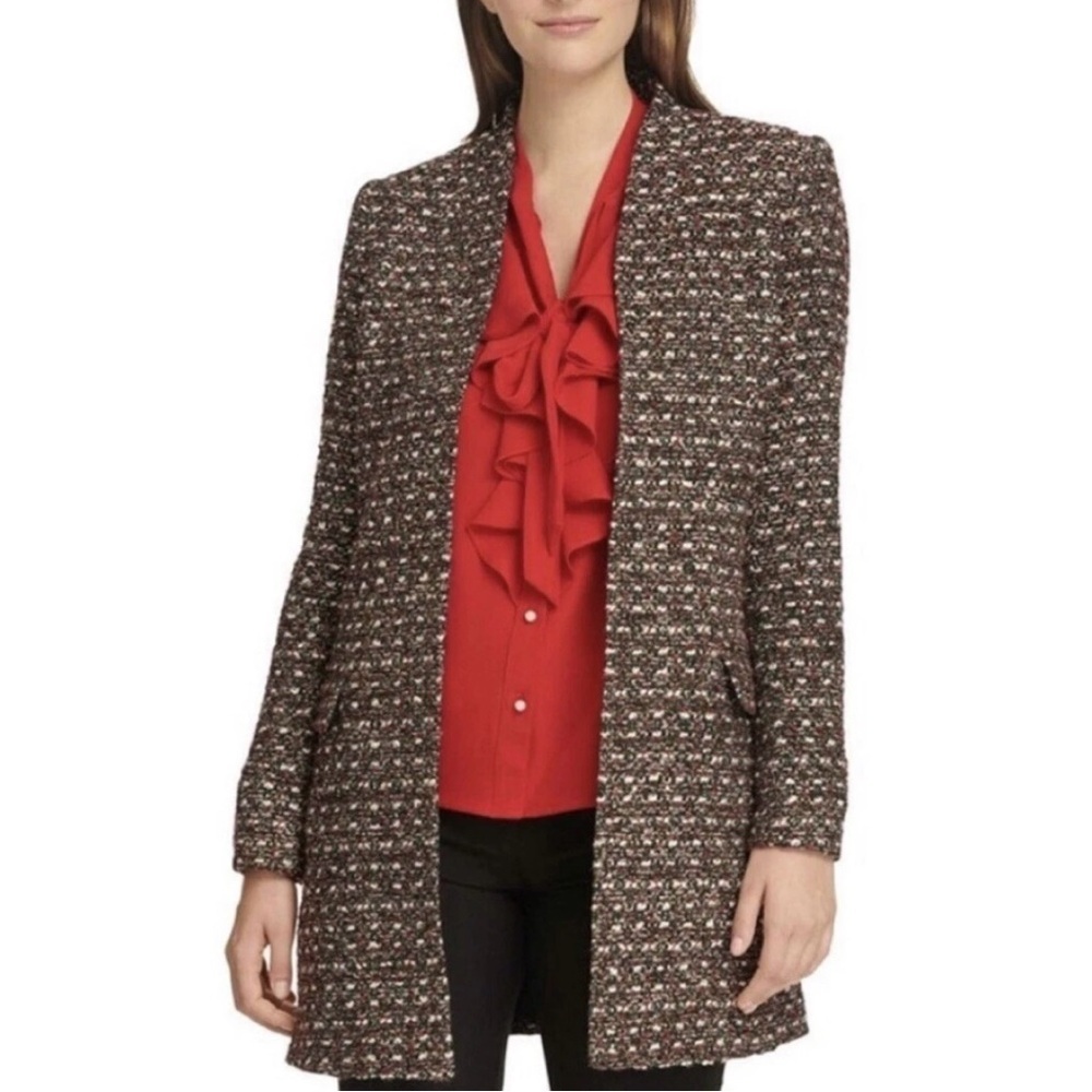 Calvin Klein Brown Tweed Long Blazer Size 16